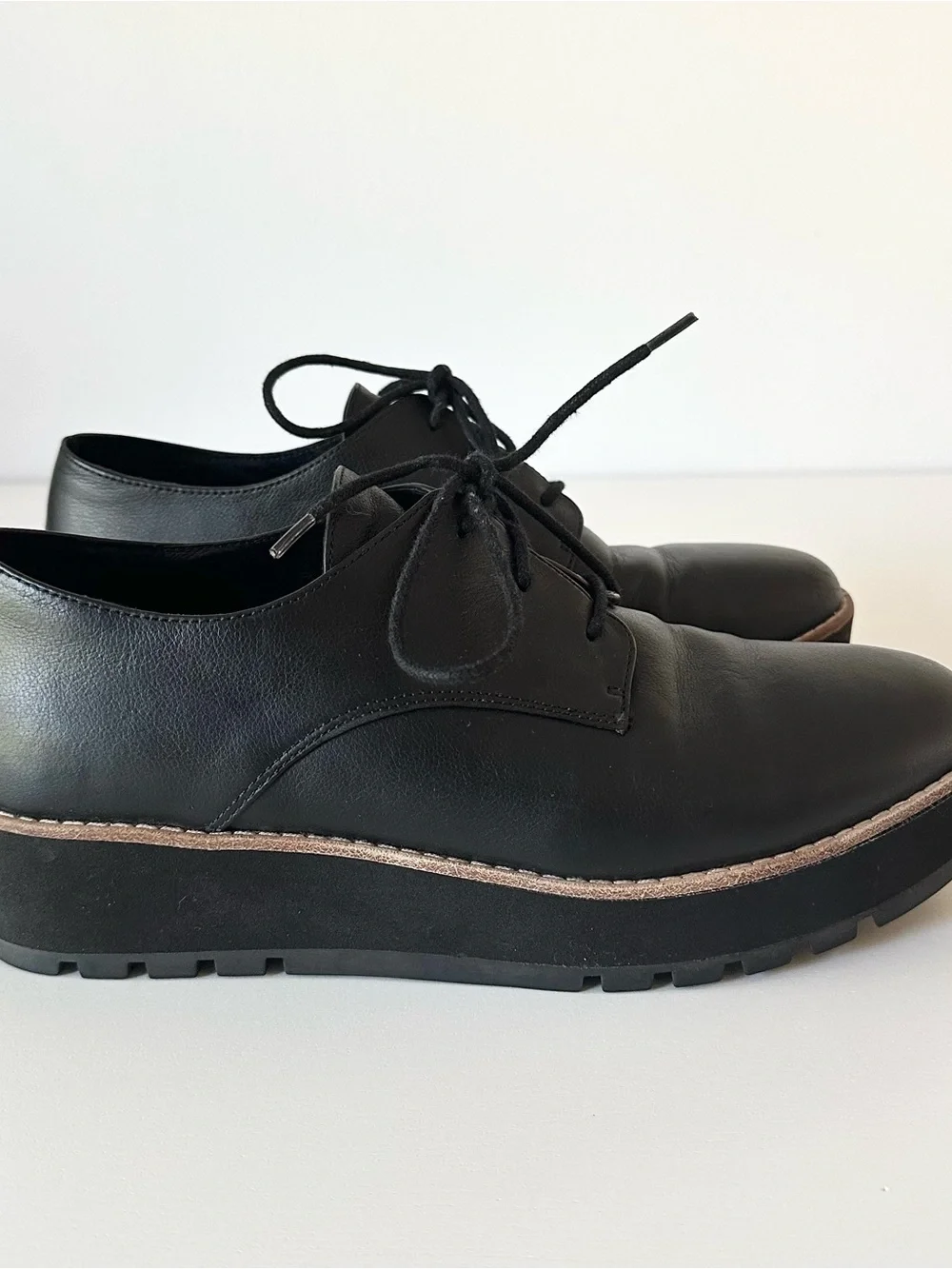 Eileen Fisher Black Leather Platform Oxfords Lug Sole Derby Size 8